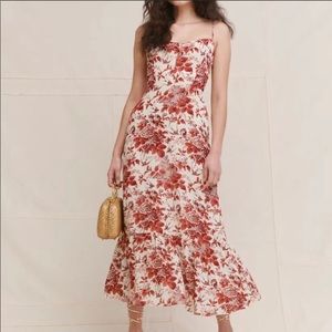 Reformation Cream and Rust Floral Midi Dress